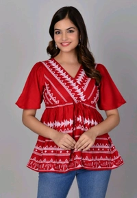 Girls Rayon Printed Festival Regular for Women's Top (White - Carmine, L