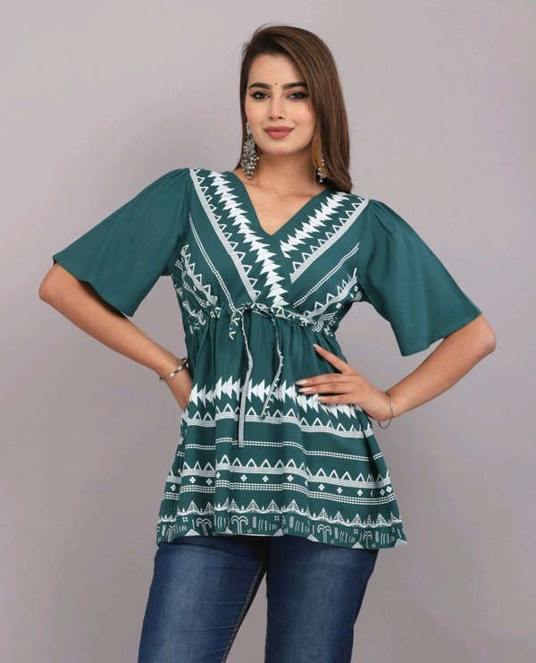 Girls Rayon Printed Festival Regular for Women's Top (White - Faded Jade, S