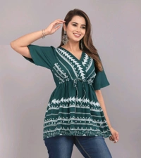 Girls Rayon Printed Festival Regular for Women's Top (White - Faded Jade, 2XL