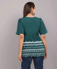 Girls Rayon Printed Festival Regular for Women's Top (White - Faded Jade, 2XL