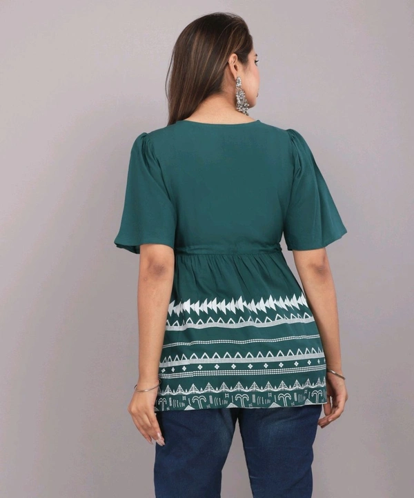 Girls Rayon Printed Festival Regular for Women's Top (White - Faded Jade, 2XL