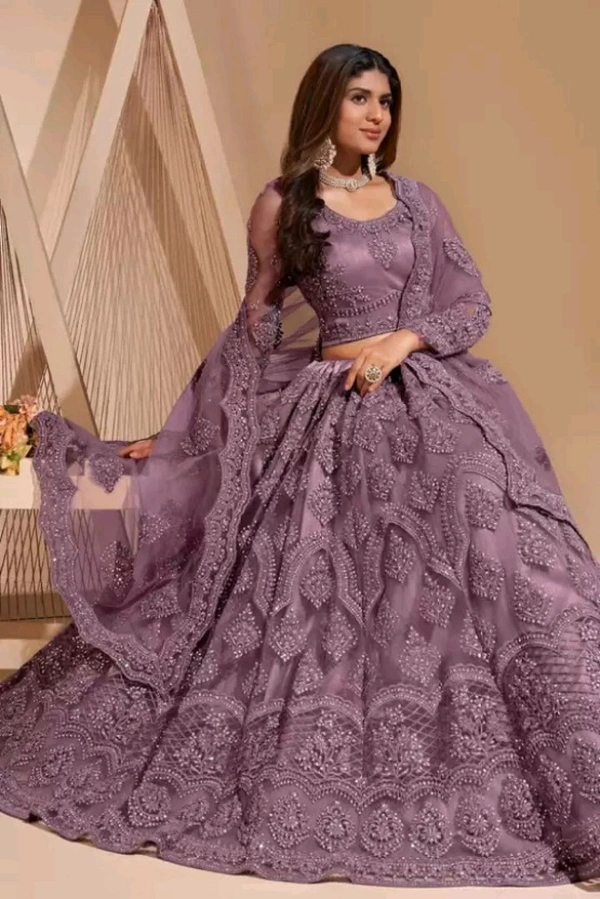 Embroidered Semi Stitched Lehenga Choli (Purple) - Mountbatten Pink, Free Size