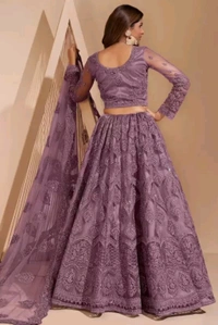 Embroidered Semi Stitched Lehenga Choli (Purple) - Mountbatten Pink, Free Size