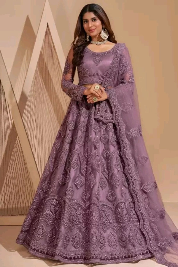 Embroidered Semi Stitched Lehenga Choli (Purple) - Mountbatten Pink, Free Size