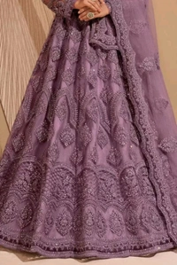 Embroidered Semi Stitched Lehenga Choli (Purple) - Mountbatten Pink, Free Size