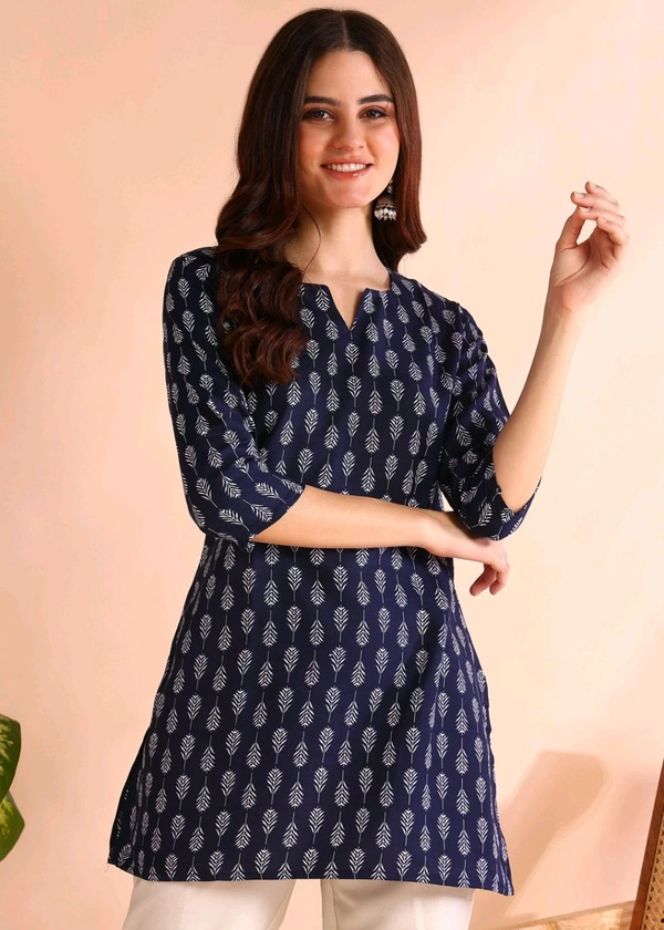 Women Floral Print Cotton Rayon Straight Kurta (Blue) - Cherry Pie, S