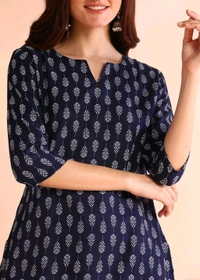 Women Floral Print Cotton Rayon Straight Kurta (Blue) - Cherry Pie, S