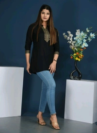 Women Solid Viscose Rayon Straight Kurta (Black) - Black, XS