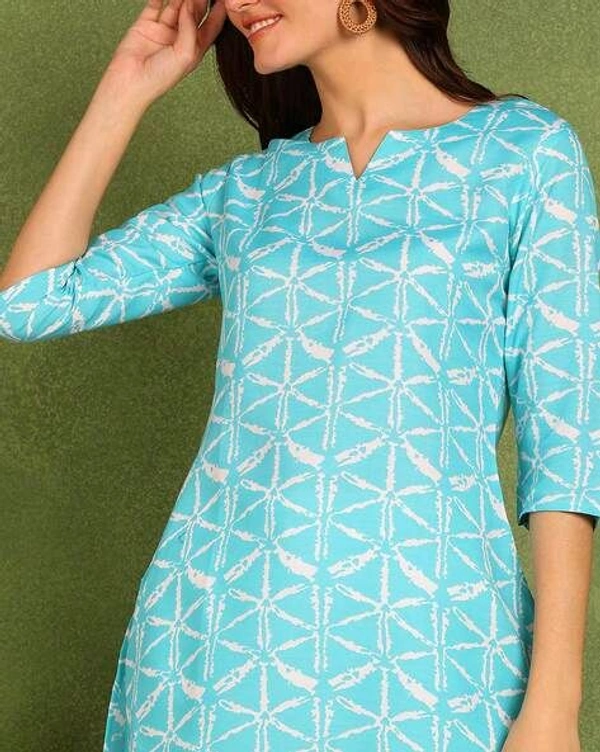 Turquoise Printed Poly Rayon Short Kurti For Women And Girls - Spray, L