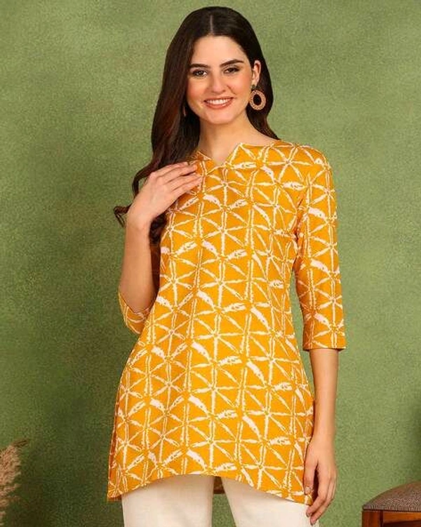 Turquoise Printed Poly Rayon Short Kurti For Women And Girls - Sea Buckthorn, L