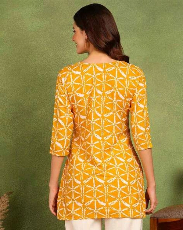 Turquoise Printed Poly Rayon Short Kurti For Women And Girls - Sea Buckthorn, L