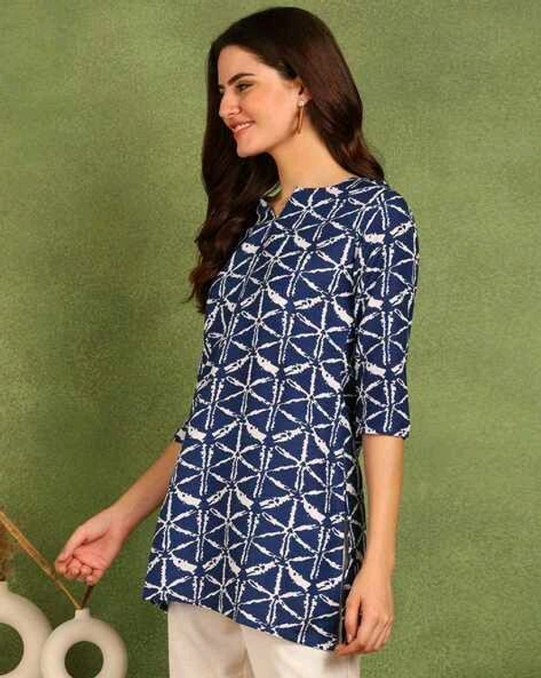 Turquoise Printed Poly Rayon Short Kurti For Women And Girls - Rhino, M