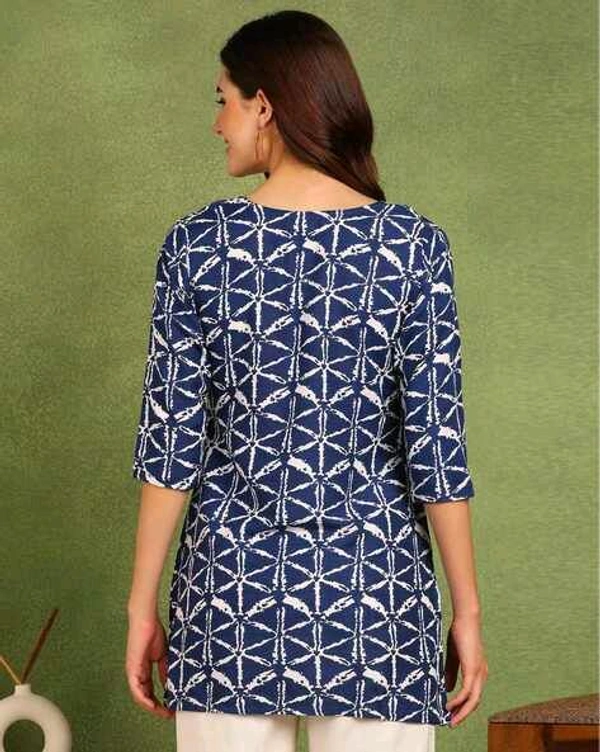 Turquoise Printed Poly Rayon Short Kurti For Women And Girls - Rhino, M