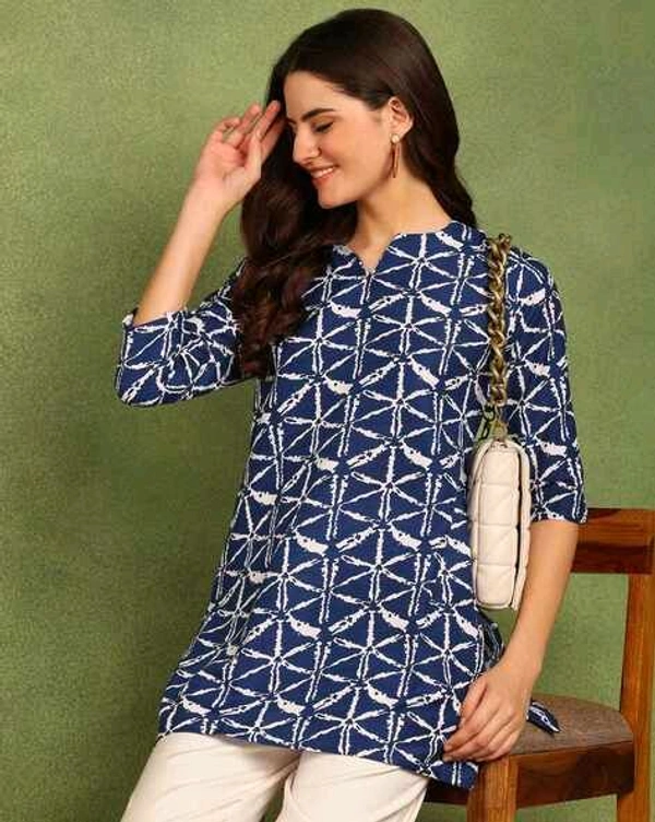 Turquoise Printed Poly Rayon Short Kurti For Women And Girls - Rhino, M