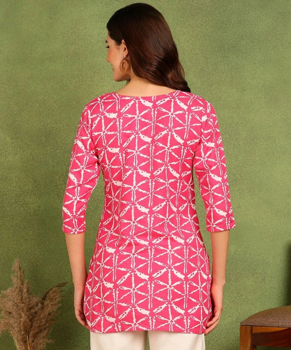 Turquoise Printed Poly Rayon Short Kurti For Women And Girls - Cerise Red, M