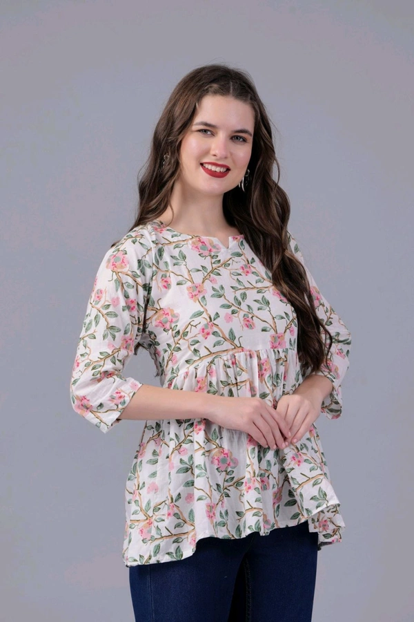 Formal Regular Sleeves Floral PrintWomen White Top - White, L