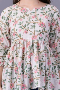 Formal Regular Sleeves Floral PrintWomen White Top - White, L