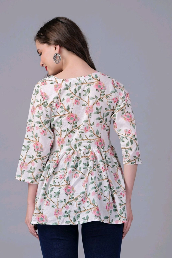 Formal Regular Sleeves Floral PrintWomen White Top - White, XL