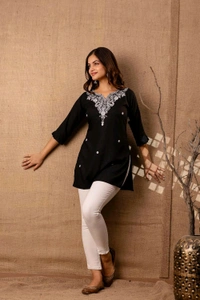 Women Rayon Regular Top - Black, L