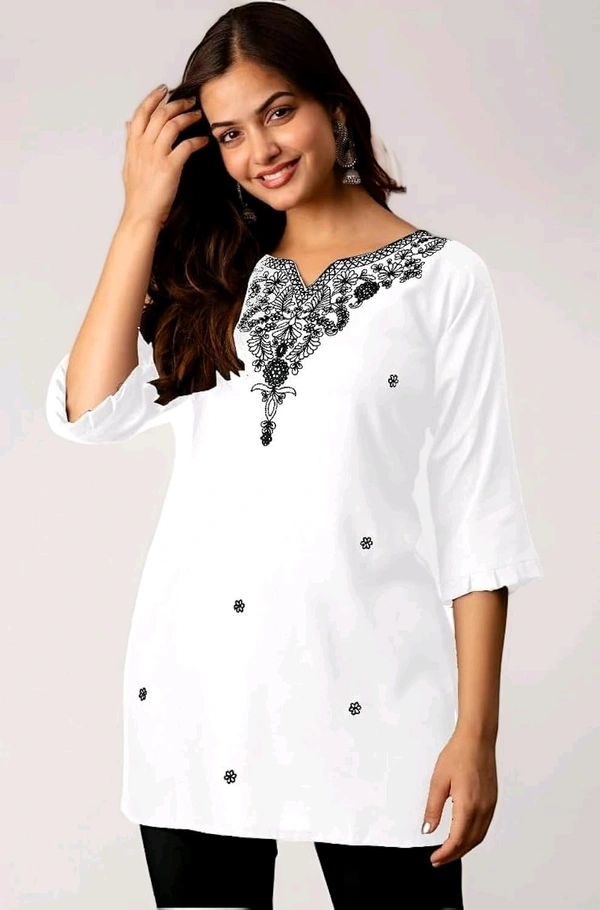 Women Rayon Regular Top - White, L