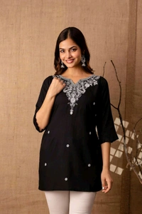 Women Rayon Regular Top - Black, M