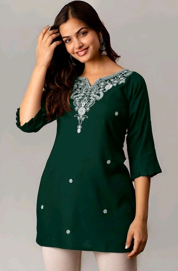 Women Rayon Regular Top - Bottle Green, M
