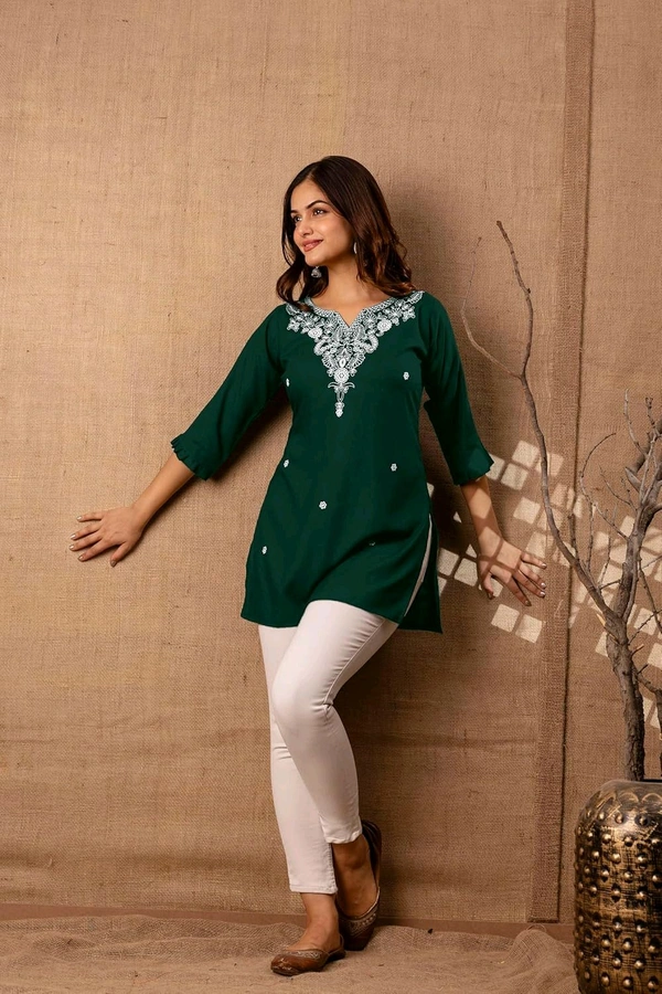 Women Rayon Regular Top - Bottle Green, M