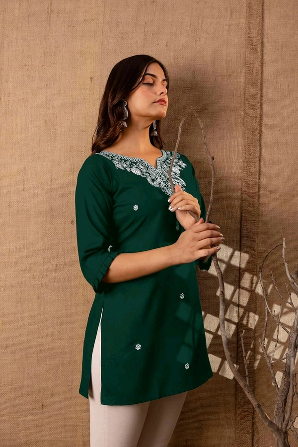 Women Rayon Regular Top - Bottle Green, M