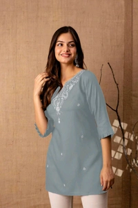 Women Rayon Regular Top - Oslo Gray, S