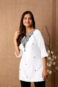 Women Rayon Regular Top - White, XXL