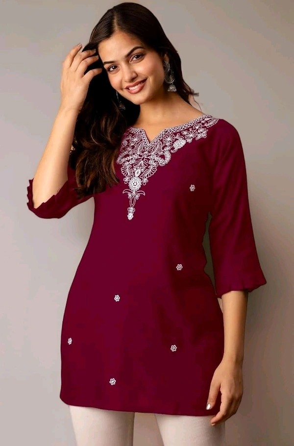 Women Rayon Regular Top - Bordeaux, XXL