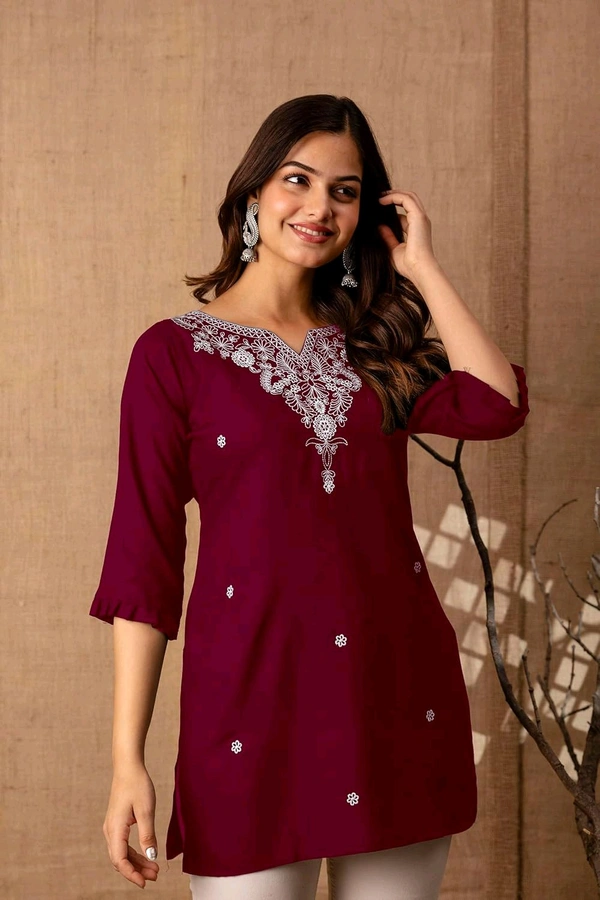 Women Rayon Regular Top - Bordeaux, XXL