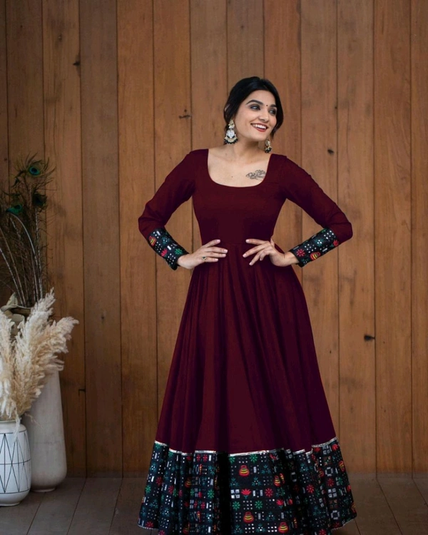 Viscose Rayon Stitched Anarkali Gown (Blue) - Tawny Port, L