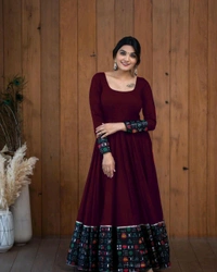 Viscose Rayon Stitched Anarkali Gown (Blue) - Tawny Port, L