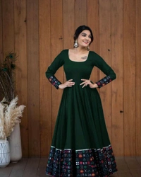 Viscose Rayon Stitched Anarkali Gown (Blue) - Cape Cod, XL