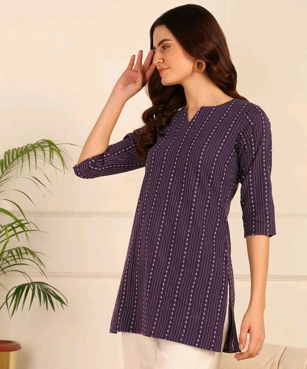 Women Striped Pure Cotton. Straight Kurta (Purple) - Eggplant, L