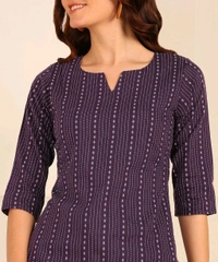 Women Striped Pure Cotton. Straight Kurta (Purple) - Eggplant, L