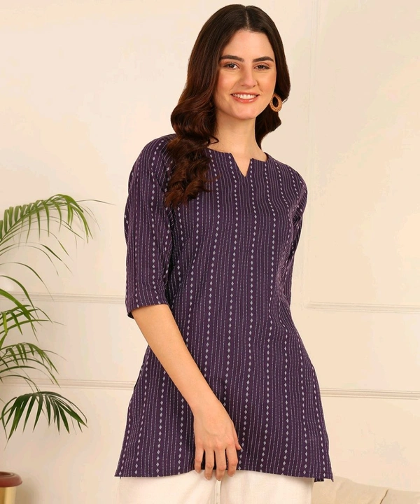 Women Striped Pure Cotton. Straight Kurta (Purple) - Eggplant, L