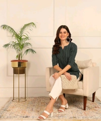 Women Striped Pure Cotton. Straight Kurta (Purple) - Nandor, M