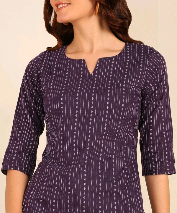 Women Striped Pure Cotton. Straight Kurta (Purple) - Eggplant, S