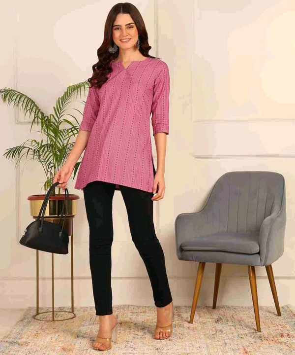 Women Striped Pure Cotton. Straight Kurta (Purple) - Deep Blush, XS