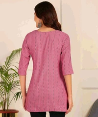 Women Striped Pure Cotton. Straight Kurta (Purple) - Deep Blush, XS