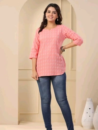 Women's Printed Short Kurti, 3/4 Sleeves - Geraldine, XXXL