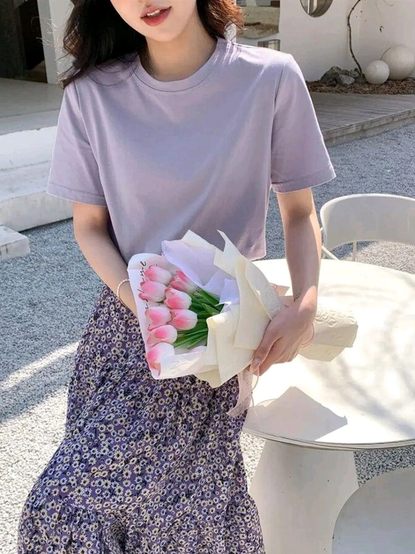 Lavender Floral Skirt Korean Co-ord Set for Women - Amethyst Smoke, XL