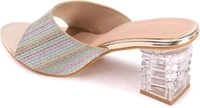 Glittery Slip-on Sandals with Transparent Heels, Multicolour - multi, 4