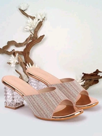 Glittery Slip-on Sandals with Transparent Heels, Multicolour - Sultan, 8