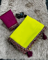 georjet boder saree lonch - Bitter Lemon, Free Size