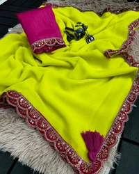 georjet boder saree lonch - Bitter Lemon, Free Size