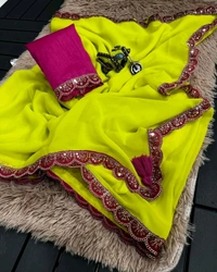 georjet boder saree lonch - Bitter Lemon, Free Size