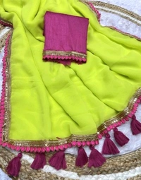 Solid/Plain Mangalagiri Georgette Saree (Pack of 2, Black, Pink) - Rio Grande, Free Size